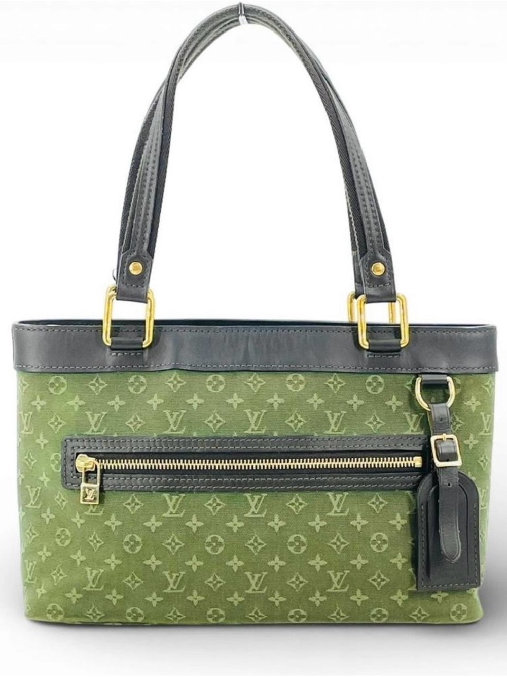 Louis Vuitton Olive Green Monogram Canvas Shoulder Tote with Black Trim